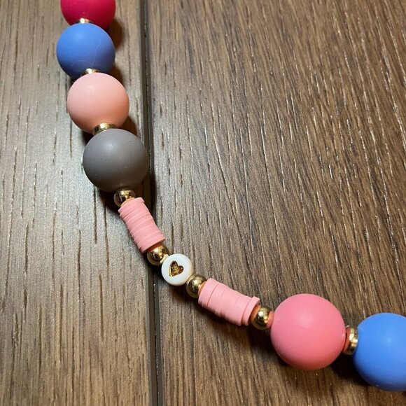 Stocking Stuffer! Handmade Pink/Gray/White/Blue Flower Lanyard - Picture 5 of 8